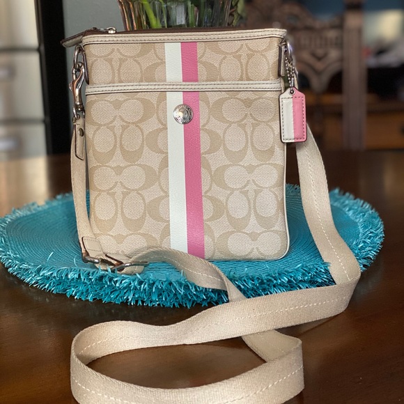 Coach Handbags - Coach crossbody monogram with pink & white stripe